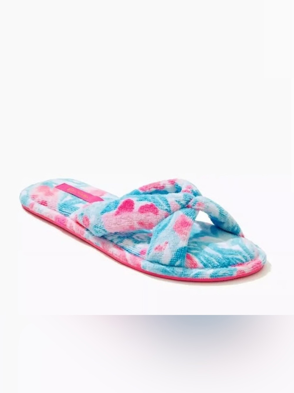 Lilly Pulitzer Bondi Blue MY LITTLE PEONY SLIPPERS Terry Spa Lounge Sz 9/10 NWT